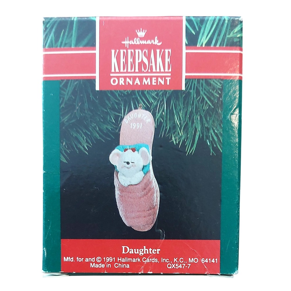 Vintage 1991 Hallmark Keepsake Daughter Ornament Mouse in Slipper QX547-7